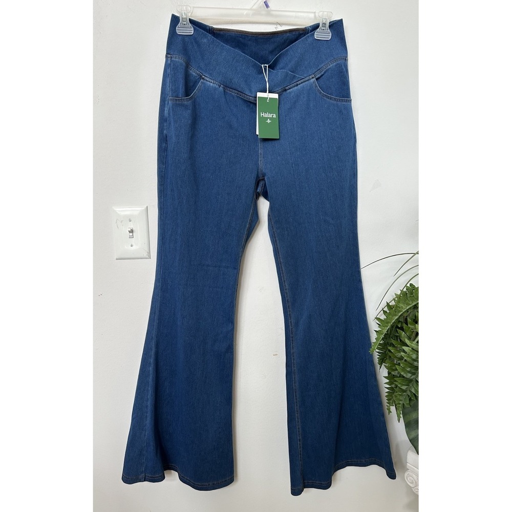 NWT Halara Crossover Flare Jeans XL Knit Denim Blue Stretchy Leggings Y2K Boho